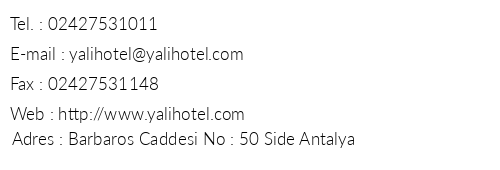 Yal Hotel telefon numaralar, faks, e-mail, posta adresi ve iletiim bilgileri